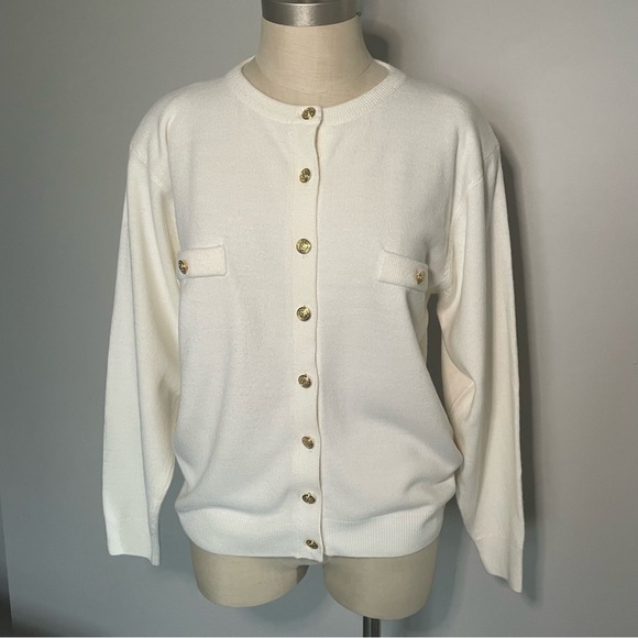 Milano Design Group cream cardigan with gold buttons size L - Picture 1 of 5
